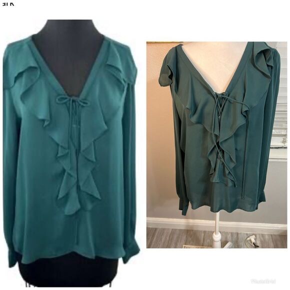 Parker Tops - Parker Medium Green blouse with ruffles long sleeve